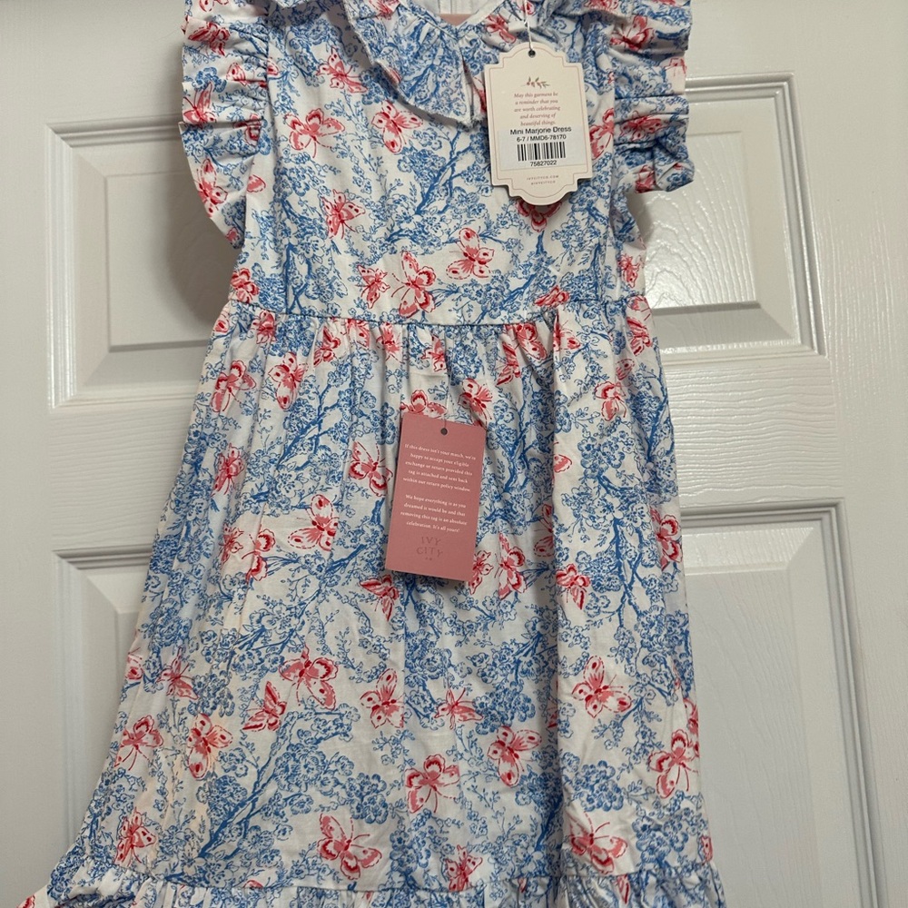 Ivy City Co mini Marjorie Blue & Red Floral Ruffle Dress